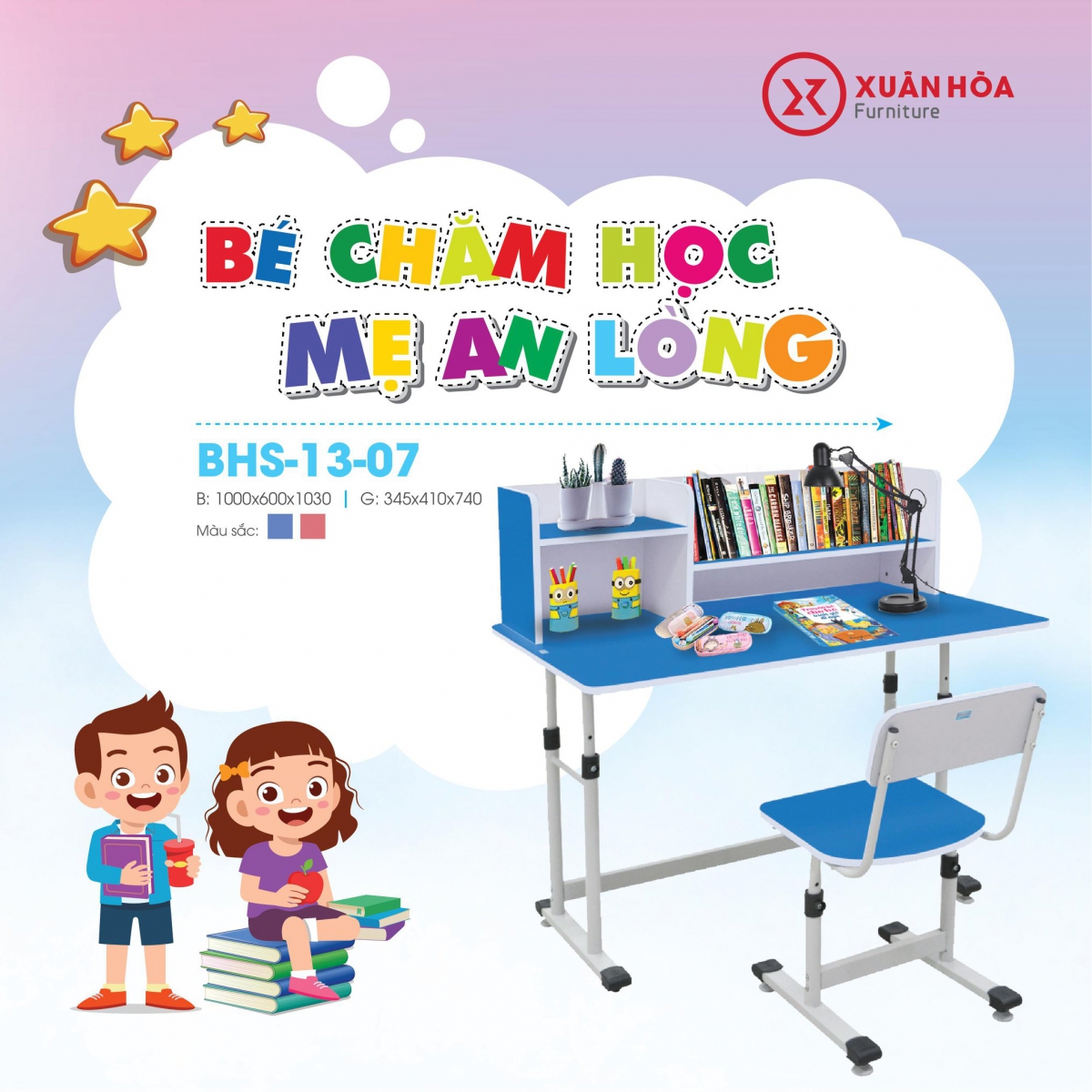 Bàn học sinh liền kề giá bhs-13-07 xanh